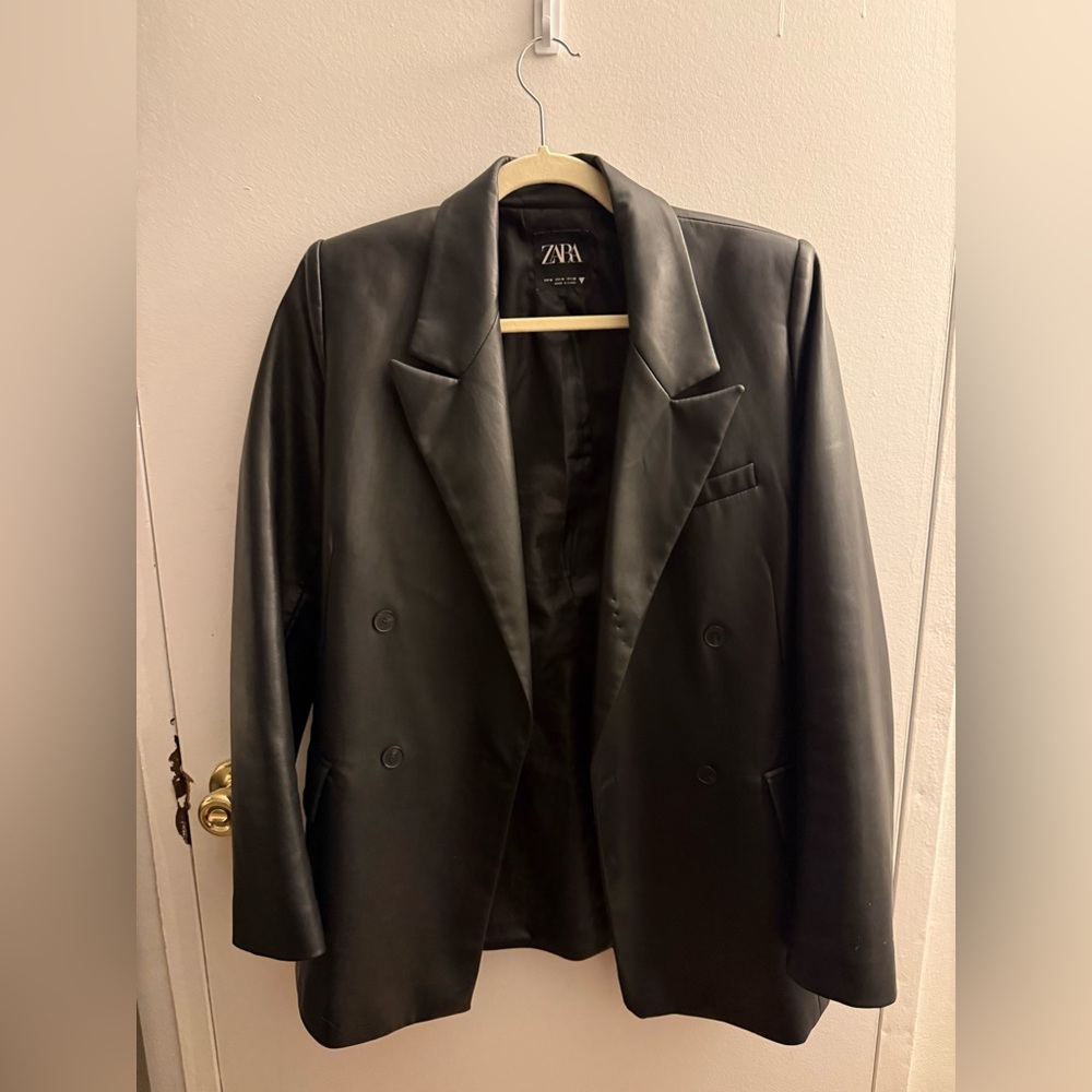 Zara Black Faux Leather Blazer